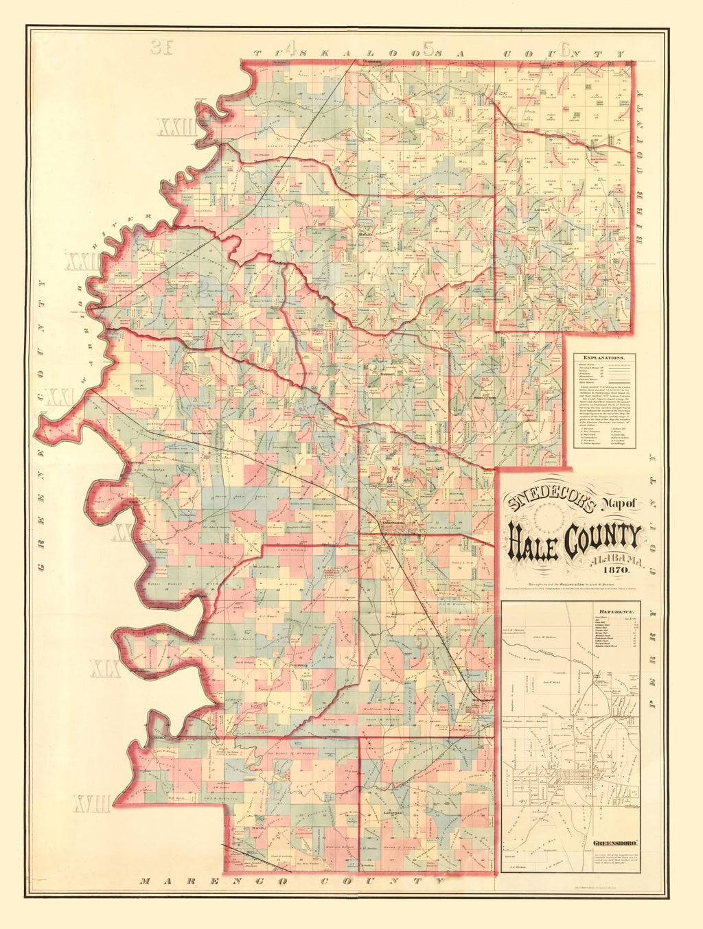 Vintage Map of Hale County, Alabama 1870