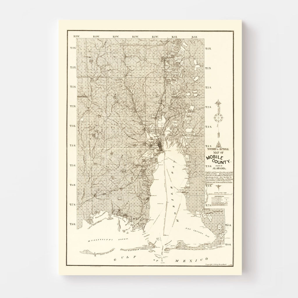 Vintage Map of Mobile County, Alabama 1895