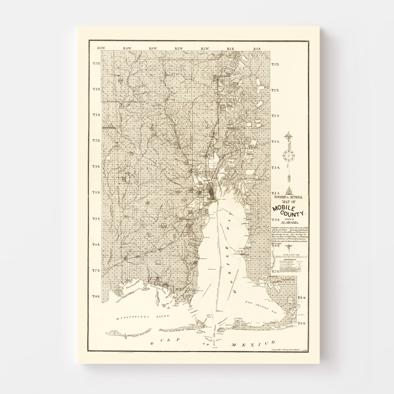 Vintage Map of Mobile County, Alabama 1895