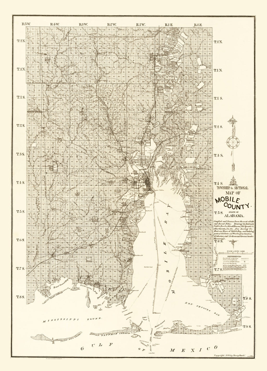 Vintage Map of Mobile County, Alabama 1895