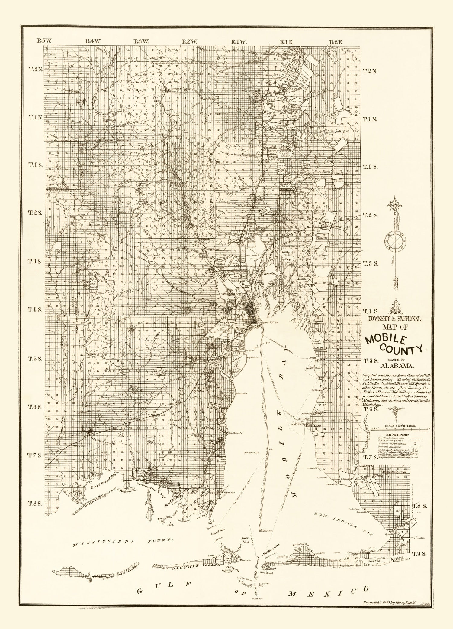 Vintage Map of Mobile County, Alabama 1895