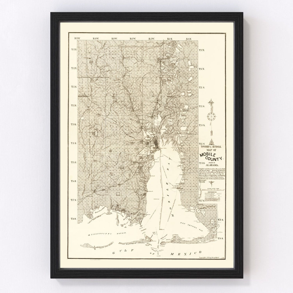 Vintage Map of Mobile County, Alabama 1895