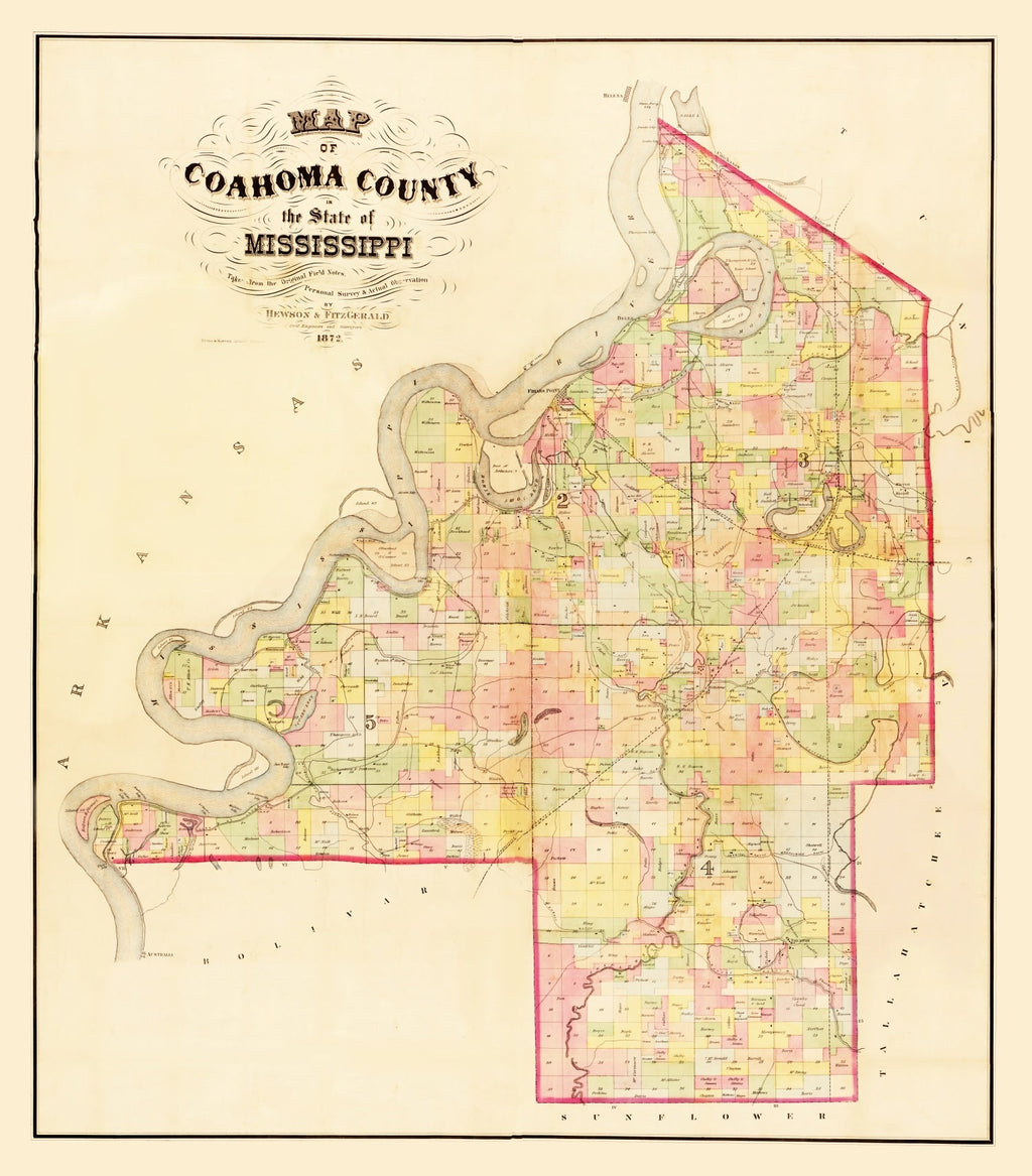 Vintage Map of Coahoma County, Mississippi 1872