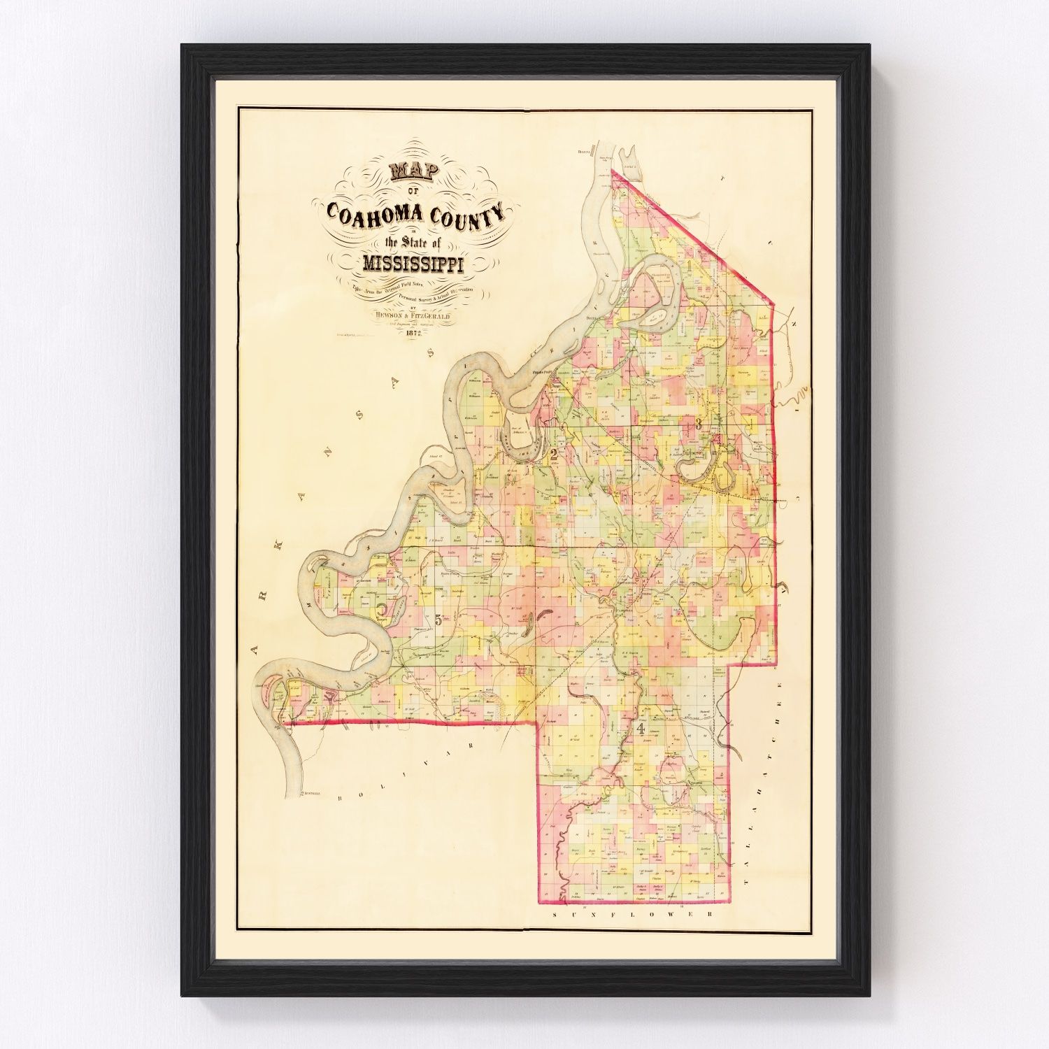 Vintage Map of Coahoma County, Mississippi 1872