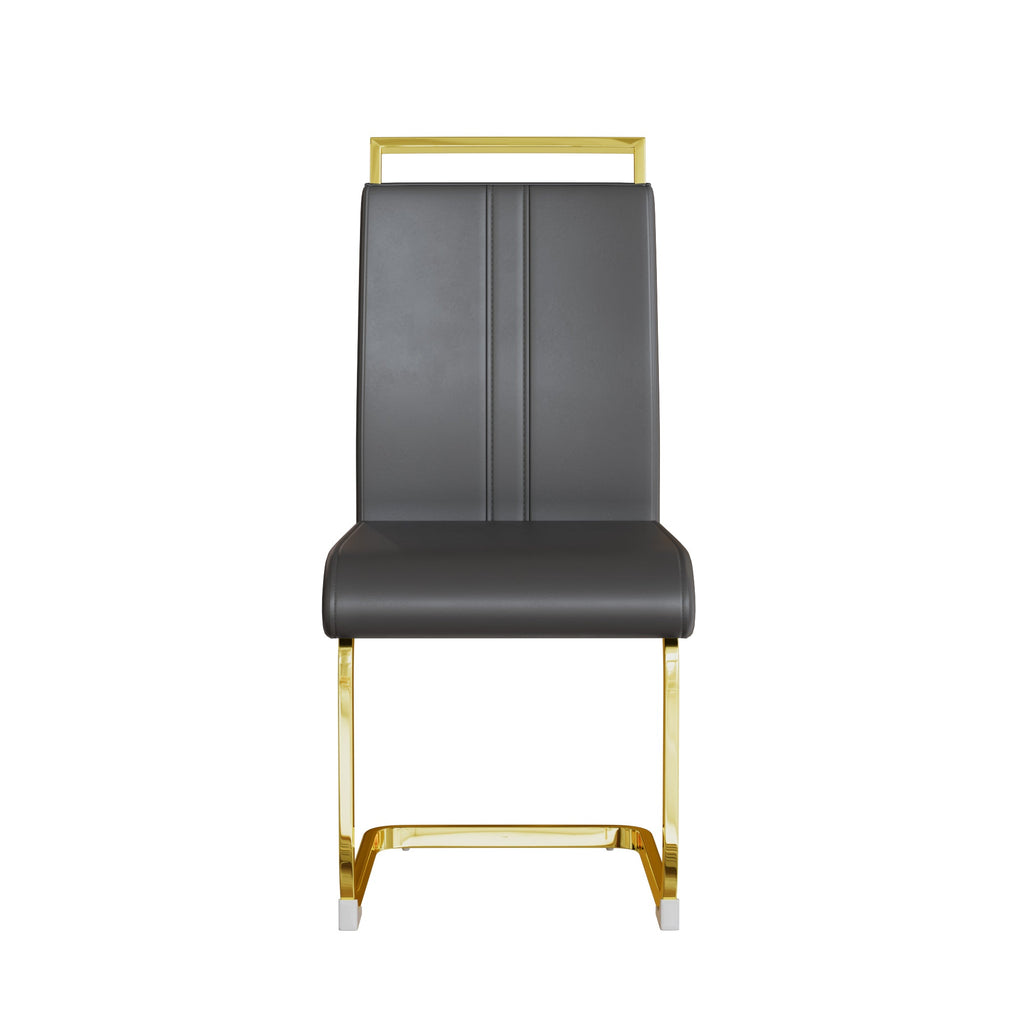 Dining Chairs Set of 4, Side & Kitchen Chairs with Gold Frame, Faux Leather Padded Seat High Back, for Dining, Kitchen & Living Room - Dark Grey