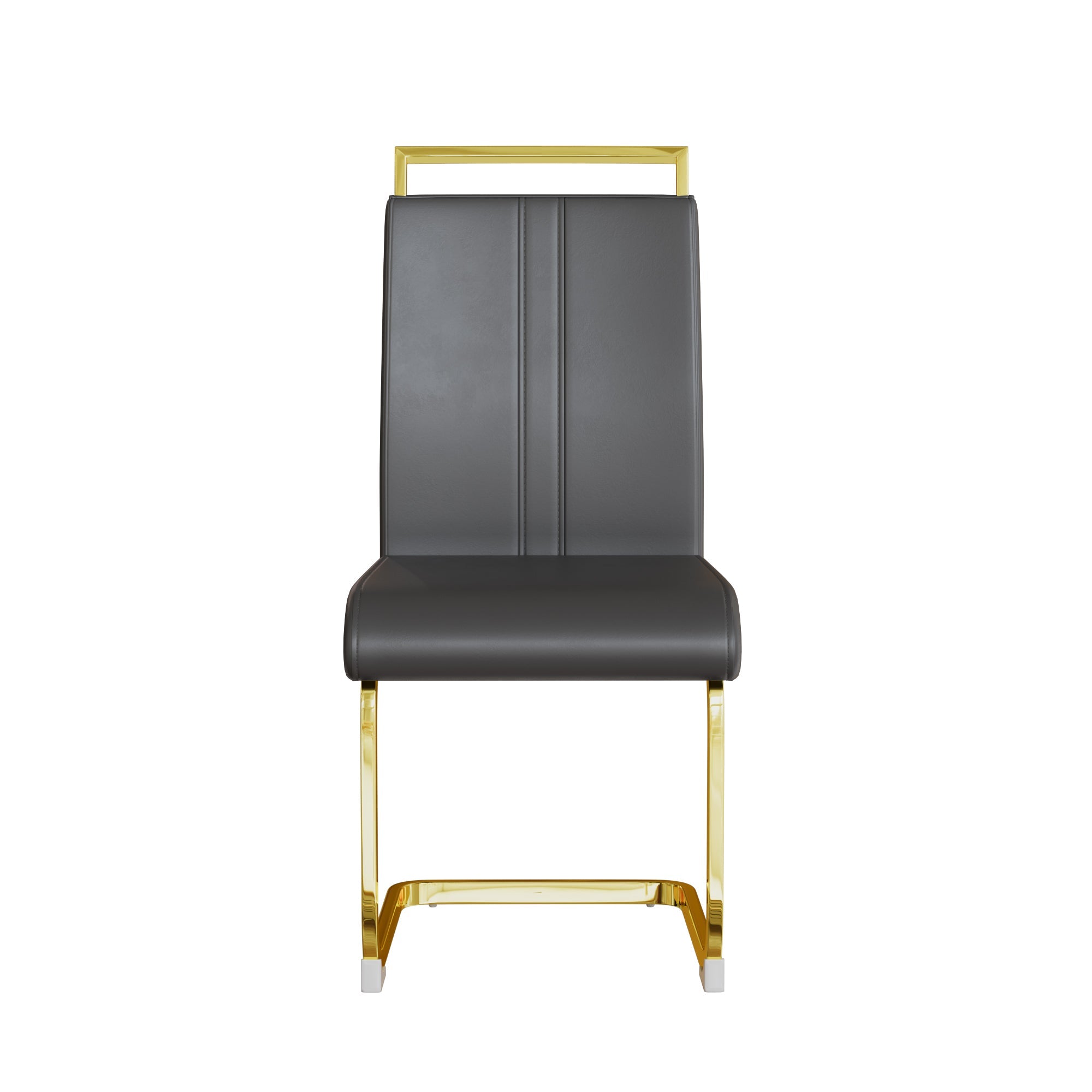 Dining Chairs Set of 4, Side & Kitchen Chairs with Gold Frame, Faux Leather Padded Seat High Back, for Dining, Kitchen & Living Room - Dark Grey