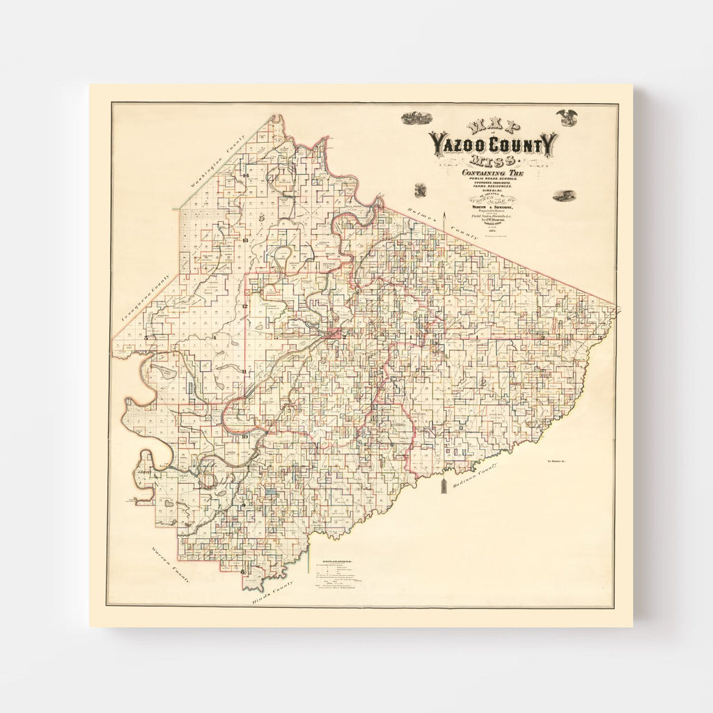 Vintage Map of Yazoo County, Mississippi 1874