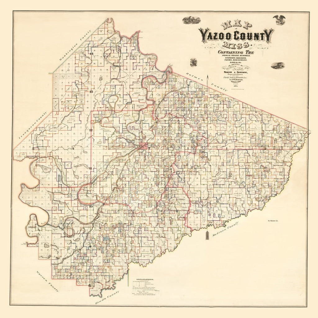 Vintage Map of Yazoo County, Mississippi 1874