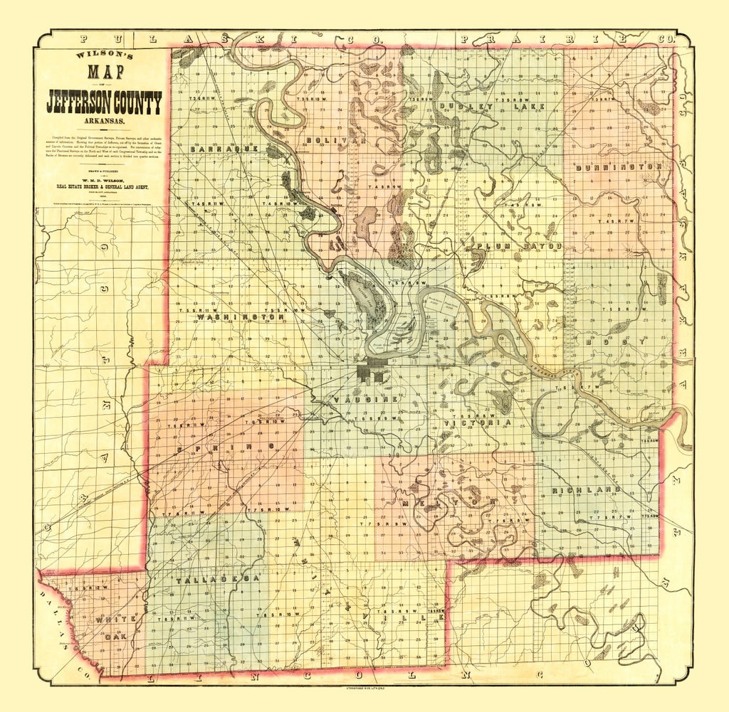 Vintage Map of Jefferson County, Arkansas 1872