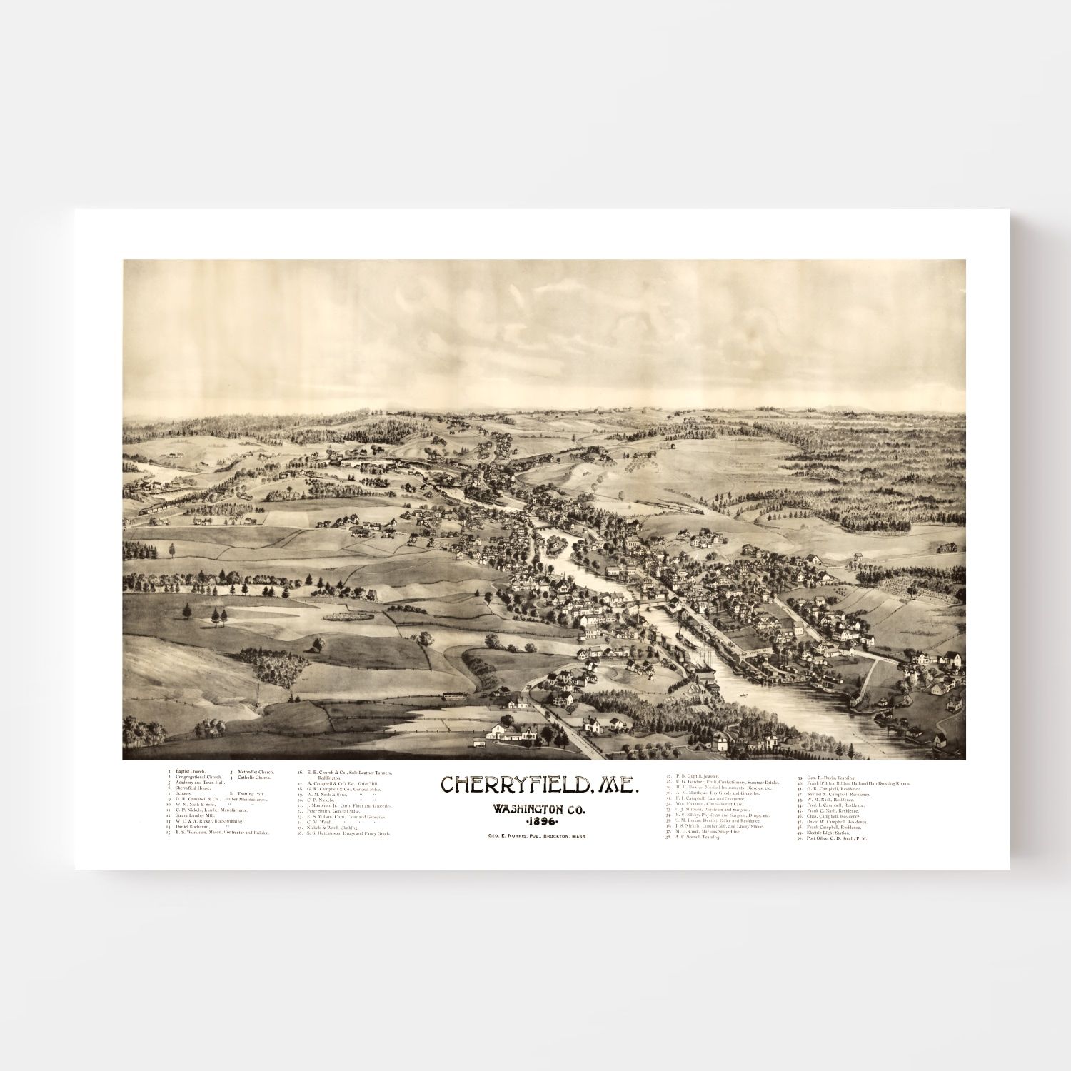Vintage Map of Cherryfield, Maine 1896