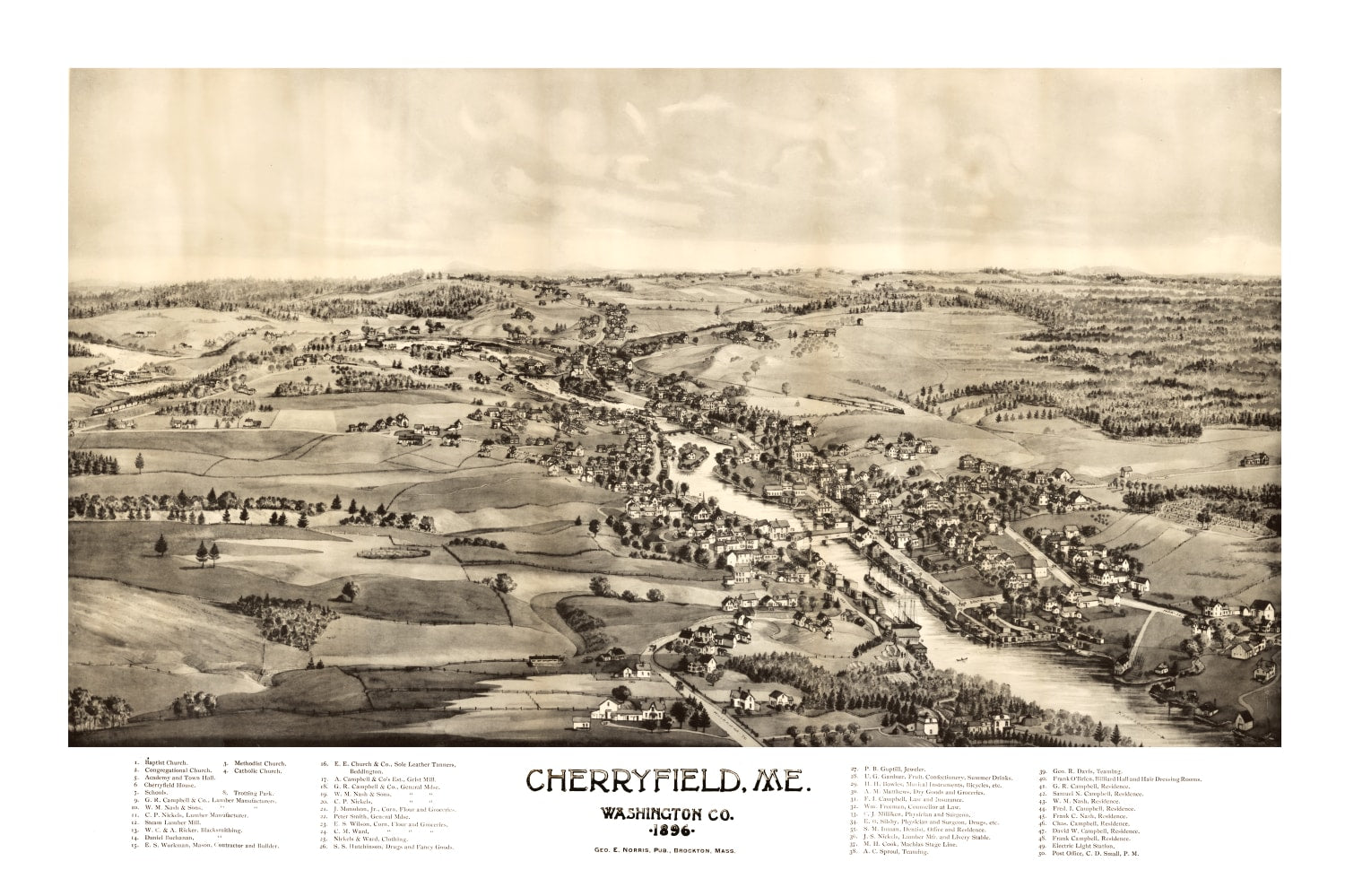 Vintage Map of Cherryfield, Maine 1896