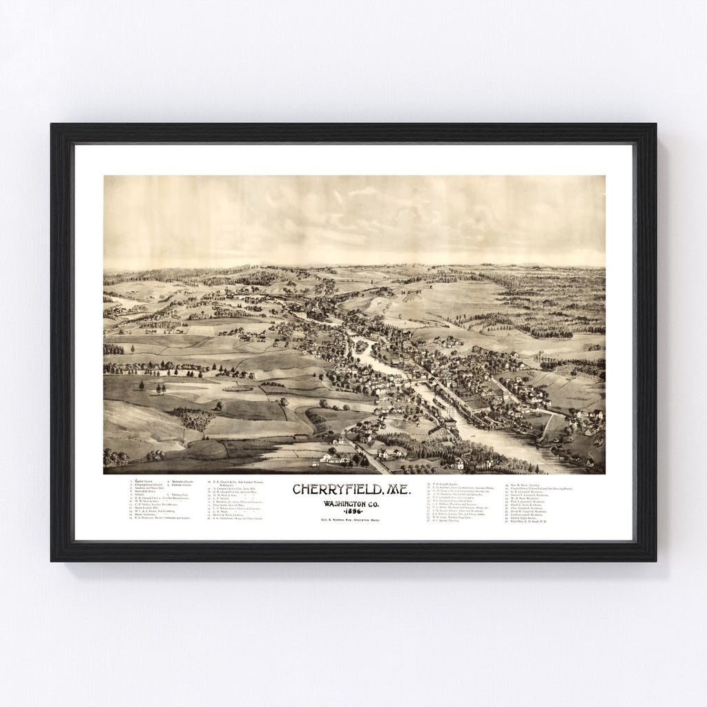 Vintage Map of Cherryfield, Maine 1896