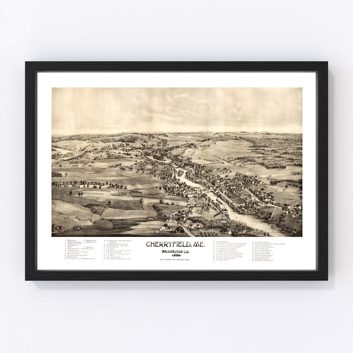 Vintage Map of Cherryfield, Maine 1896
