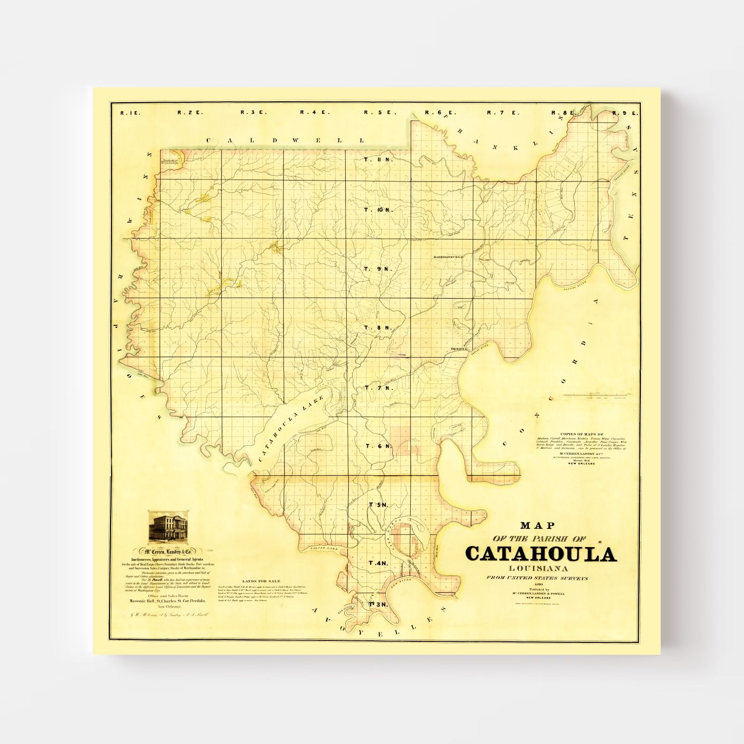 Vintage Map of Catahoula Parish, Louisiana 1860