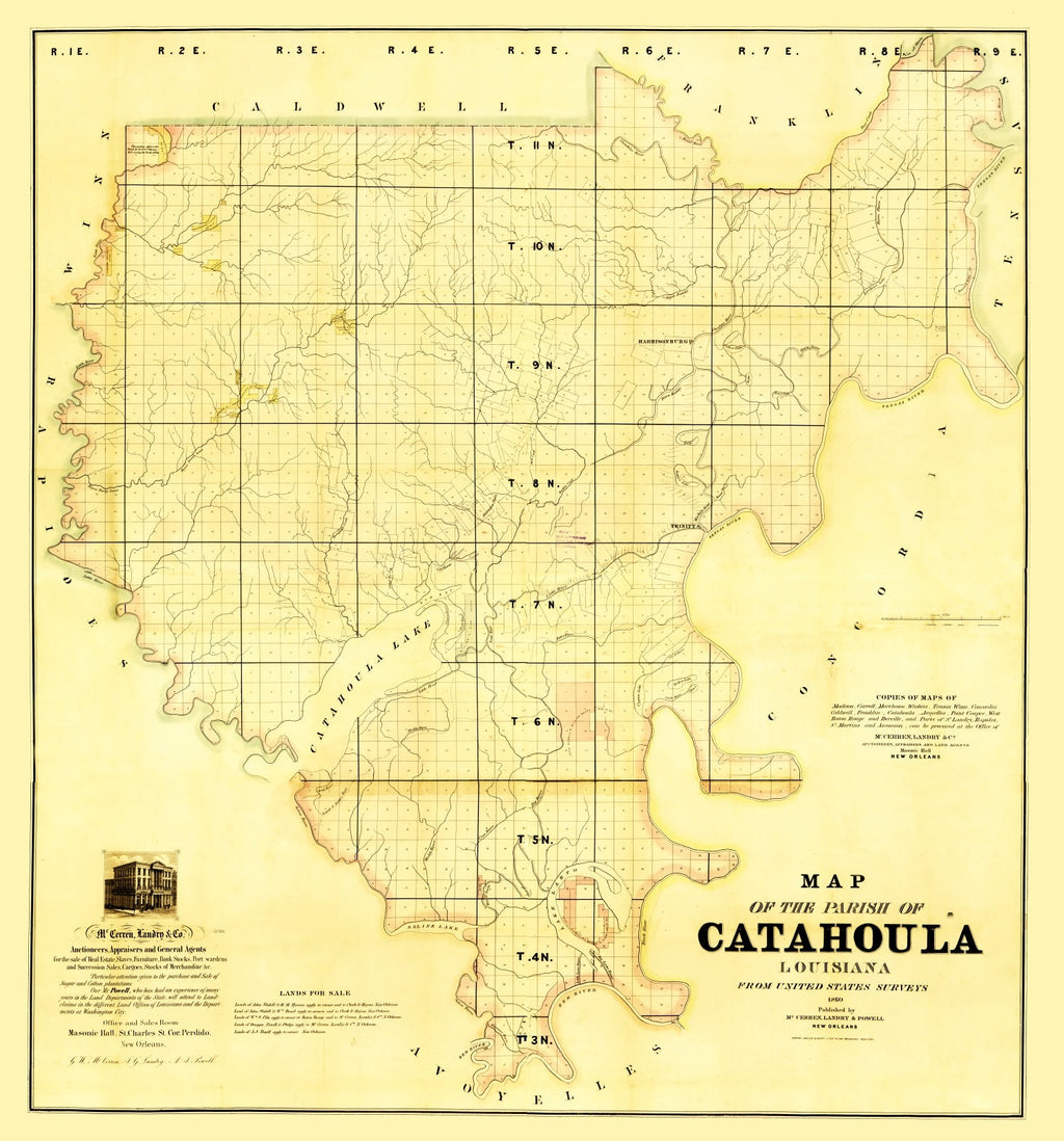 Vintage Map of Catahoula Parish, Louisiana 1860
