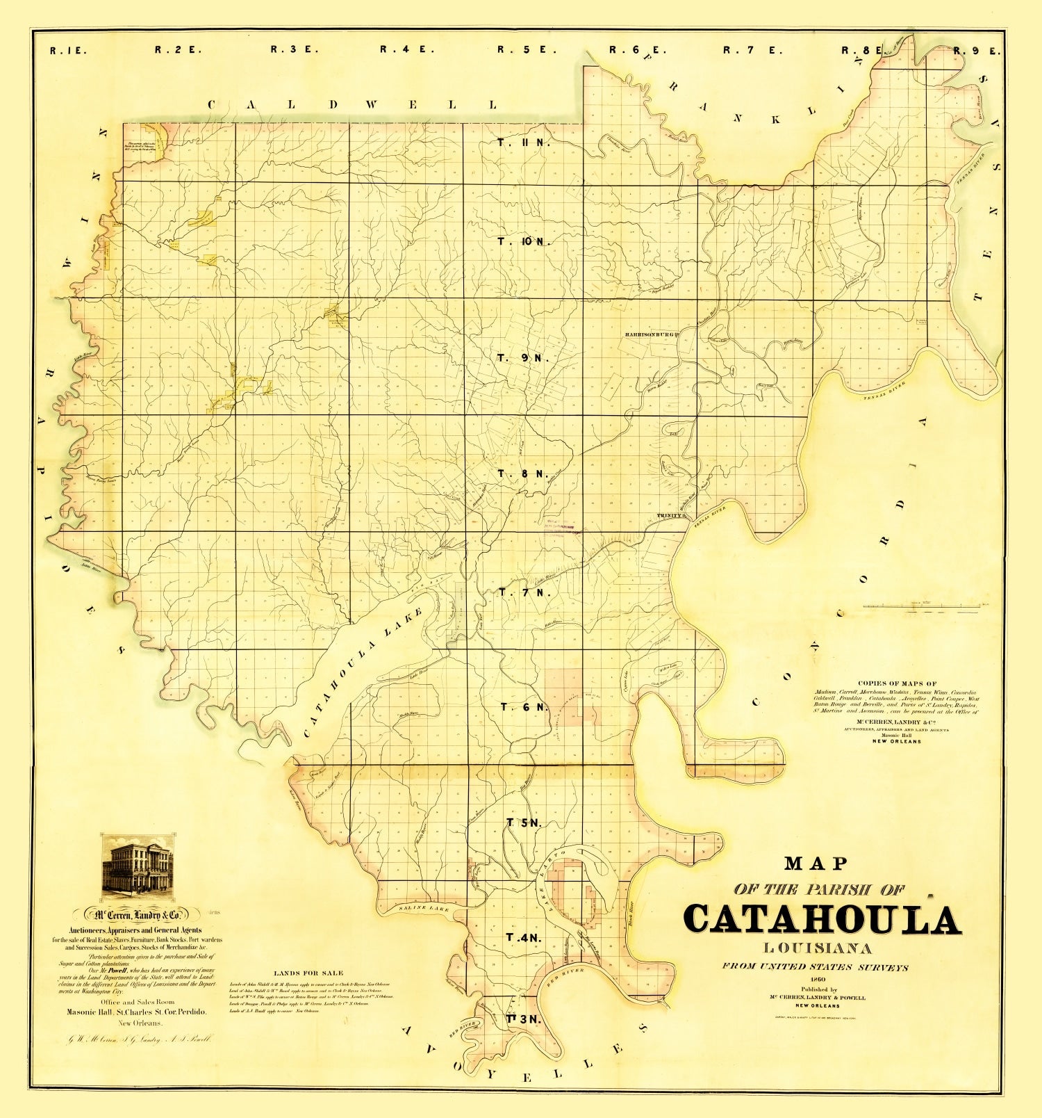 Vintage Map of Catahoula Parish, Louisiana 1860
