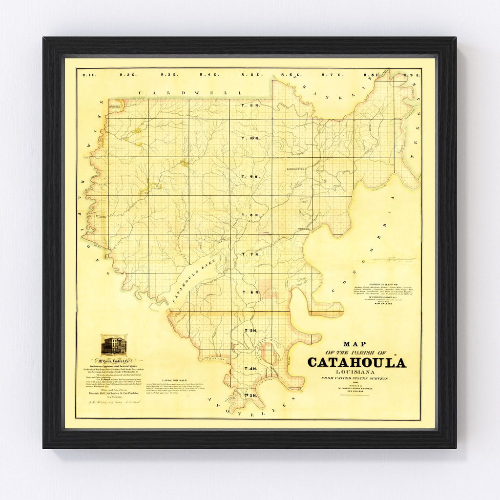 Vintage Map of Catahoula Parish, Louisiana 1860