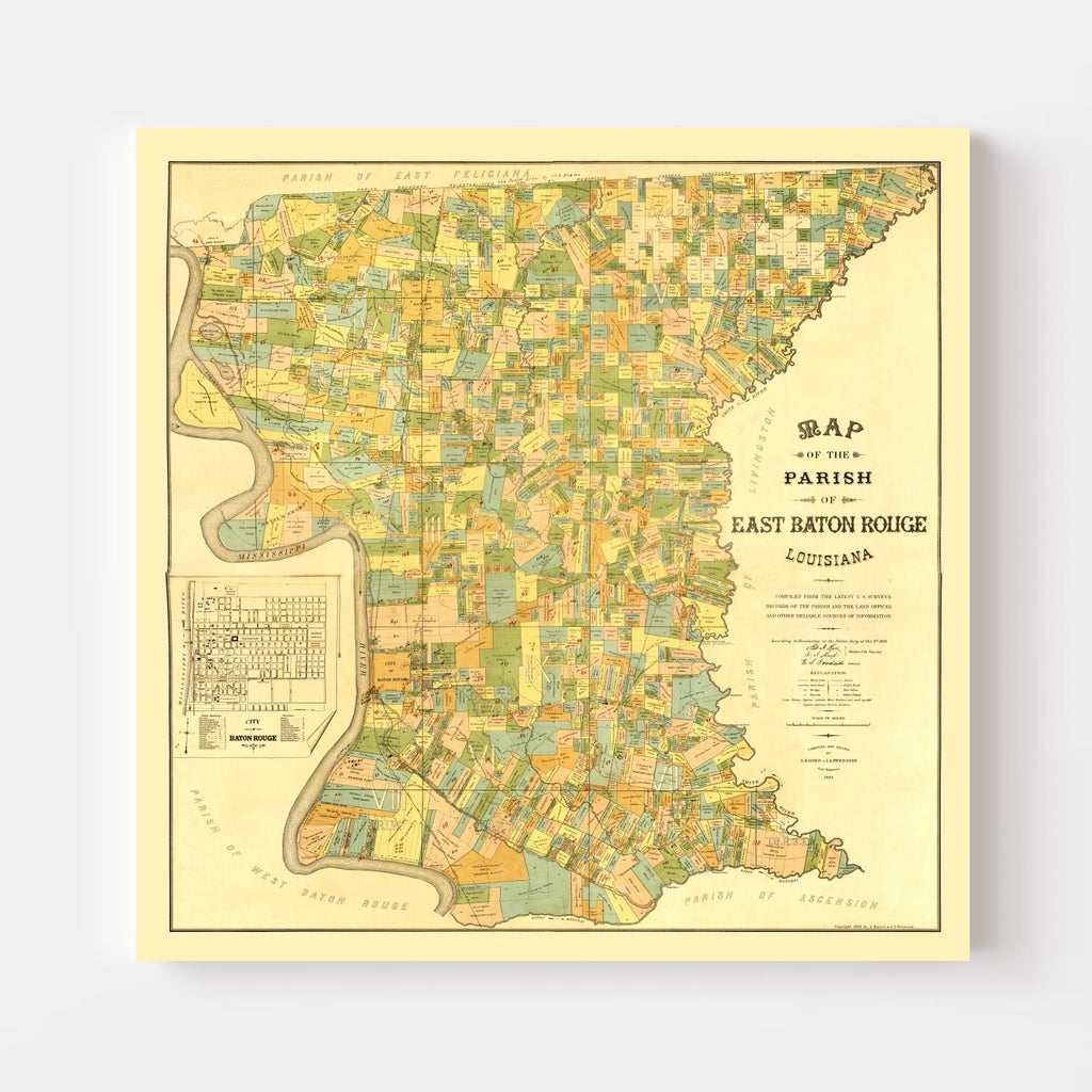 Vintage Map of East Baton Rouge Parish, Louisiana 1895