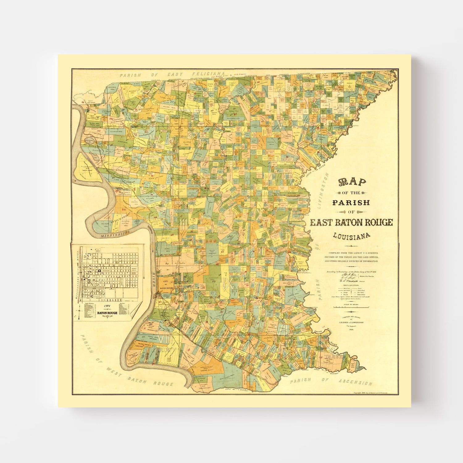 Vintage Map of East Baton Rouge Parish, Louisiana 1895