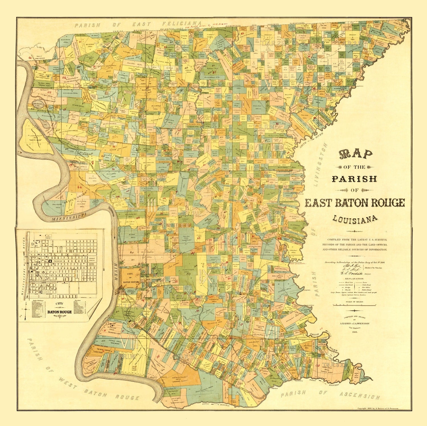 Vintage Map of East Baton Rouge Parish, Louisiana 1895