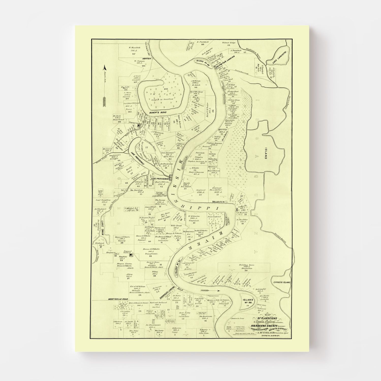 Vintage Map of Carroll Parish, Louisiana 1860