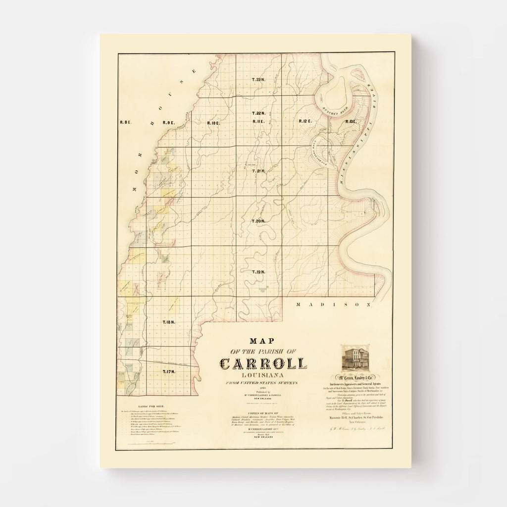 Vintage Map of Carroll Parish, Louisiana 1860