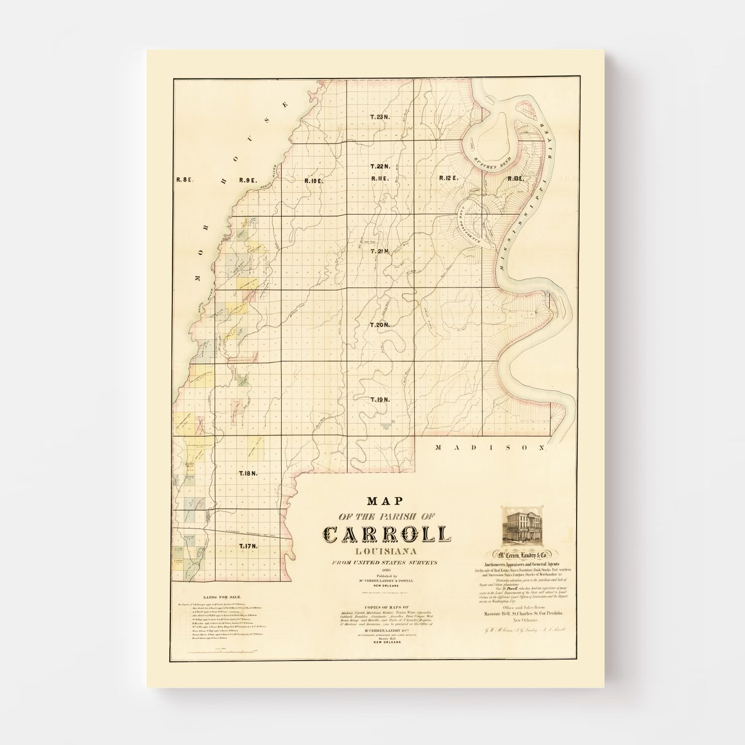 Vintage Map of Carroll Parish, Louisiana 1860