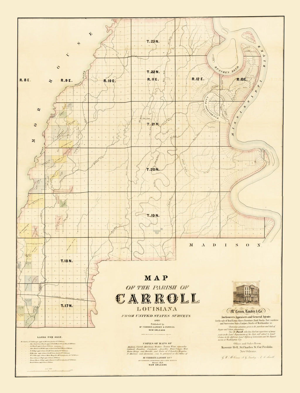 Vintage Map of Carroll Parish, Louisiana 1860