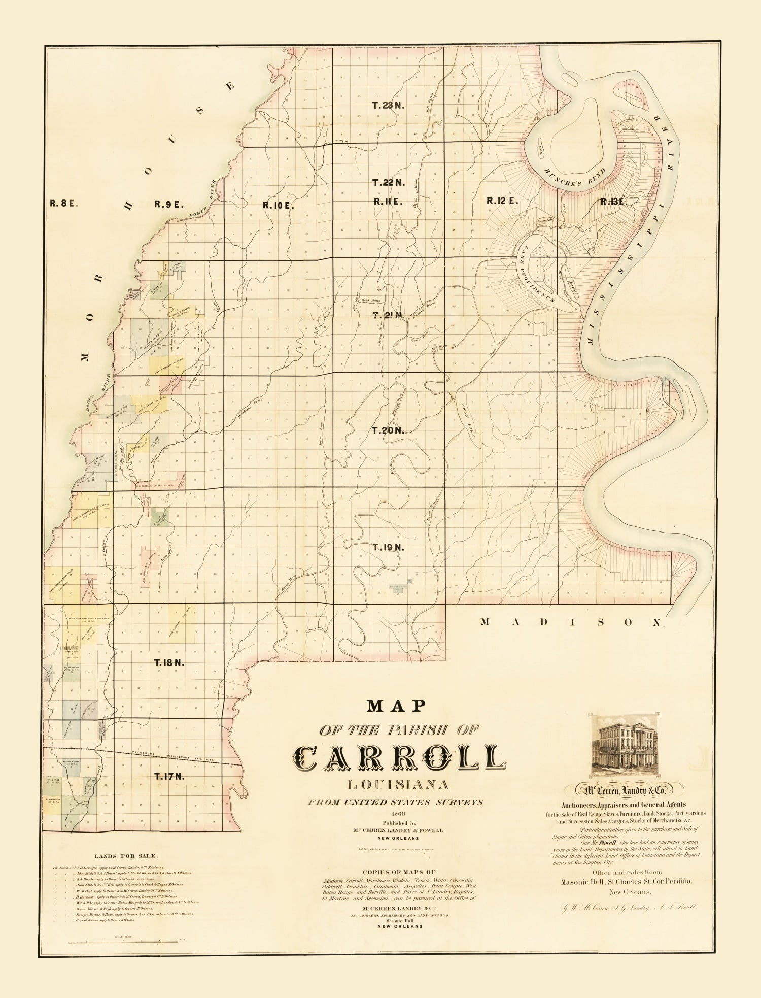 Vintage Map of Carroll Parish, Louisiana 1860