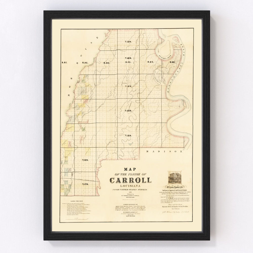 Vintage Map of Carroll Parish, Louisiana 1860
