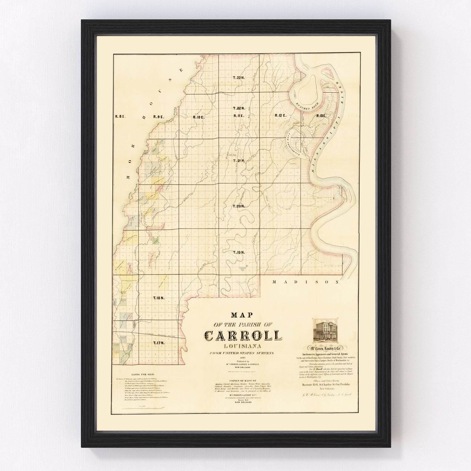 Vintage Map of Carroll Parish, Louisiana 1860