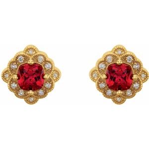 14K Yellow Gold Lab-Grown Ruby & .08 CTW Natural Diamond Earrings – image 2