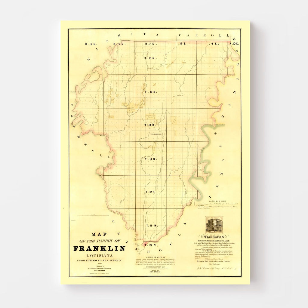 Vintage Map of Franklin Parish, Louisiana 1860