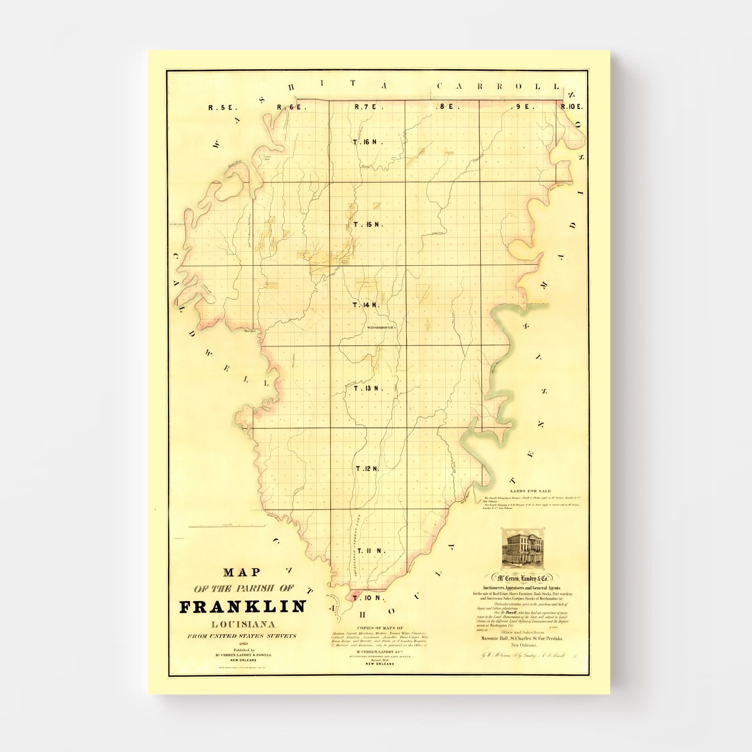 Vintage Map of Franklin Parish, Louisiana 1860