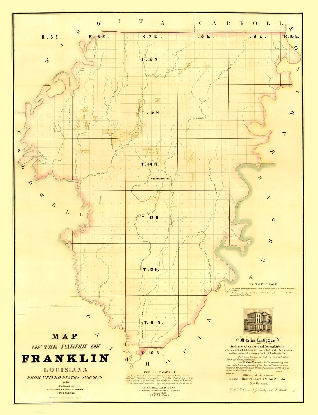 Vintage Map of Franklin Parish, Louisiana 1860