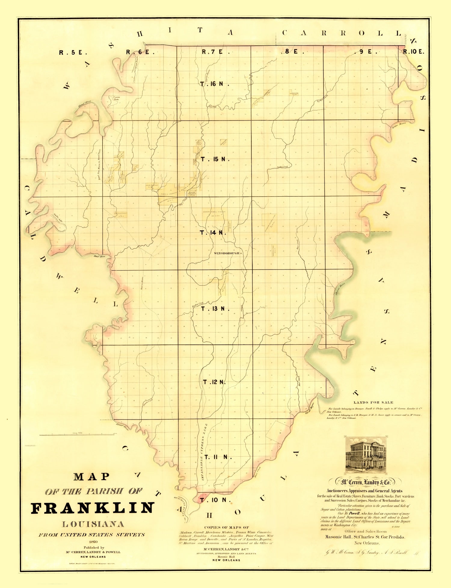 Vintage Map of Franklin Parish, Louisiana 1860