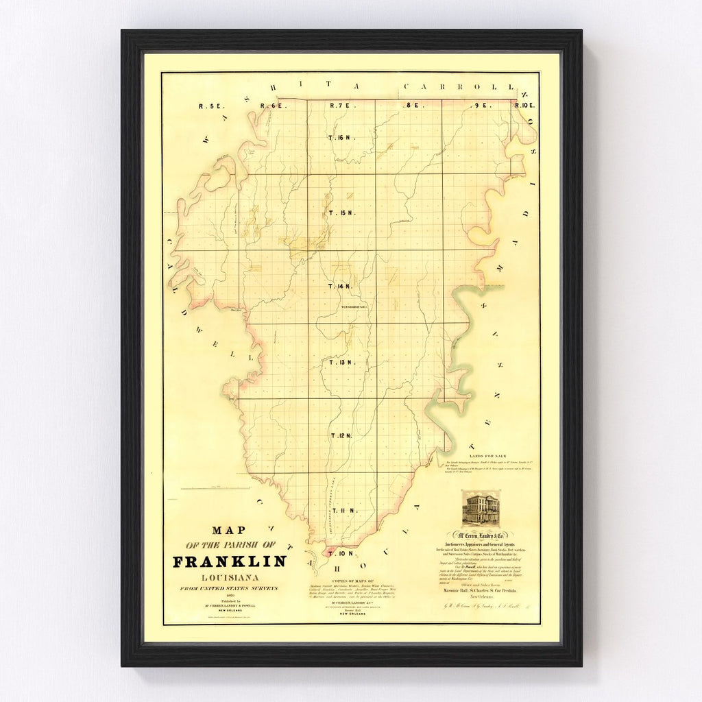 Vintage Map of Franklin Parish, Louisiana 1860