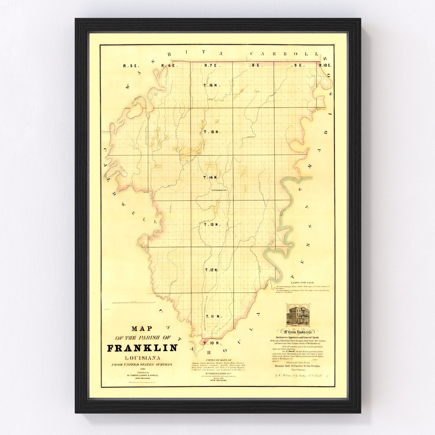Vintage Map of Franklin Parish, Louisiana 1860