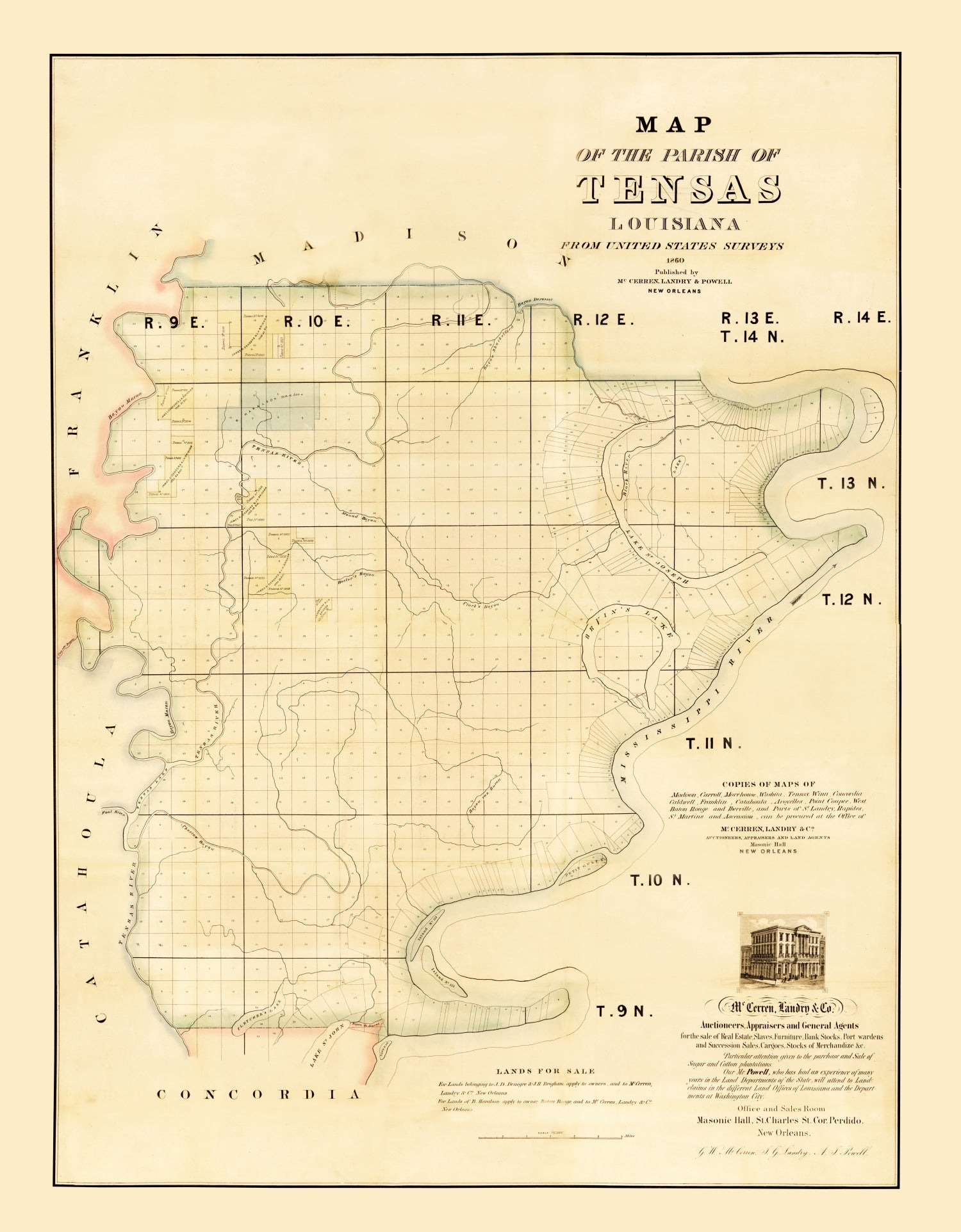 Vintage Map of Tensas Parish, Louisiana 1860