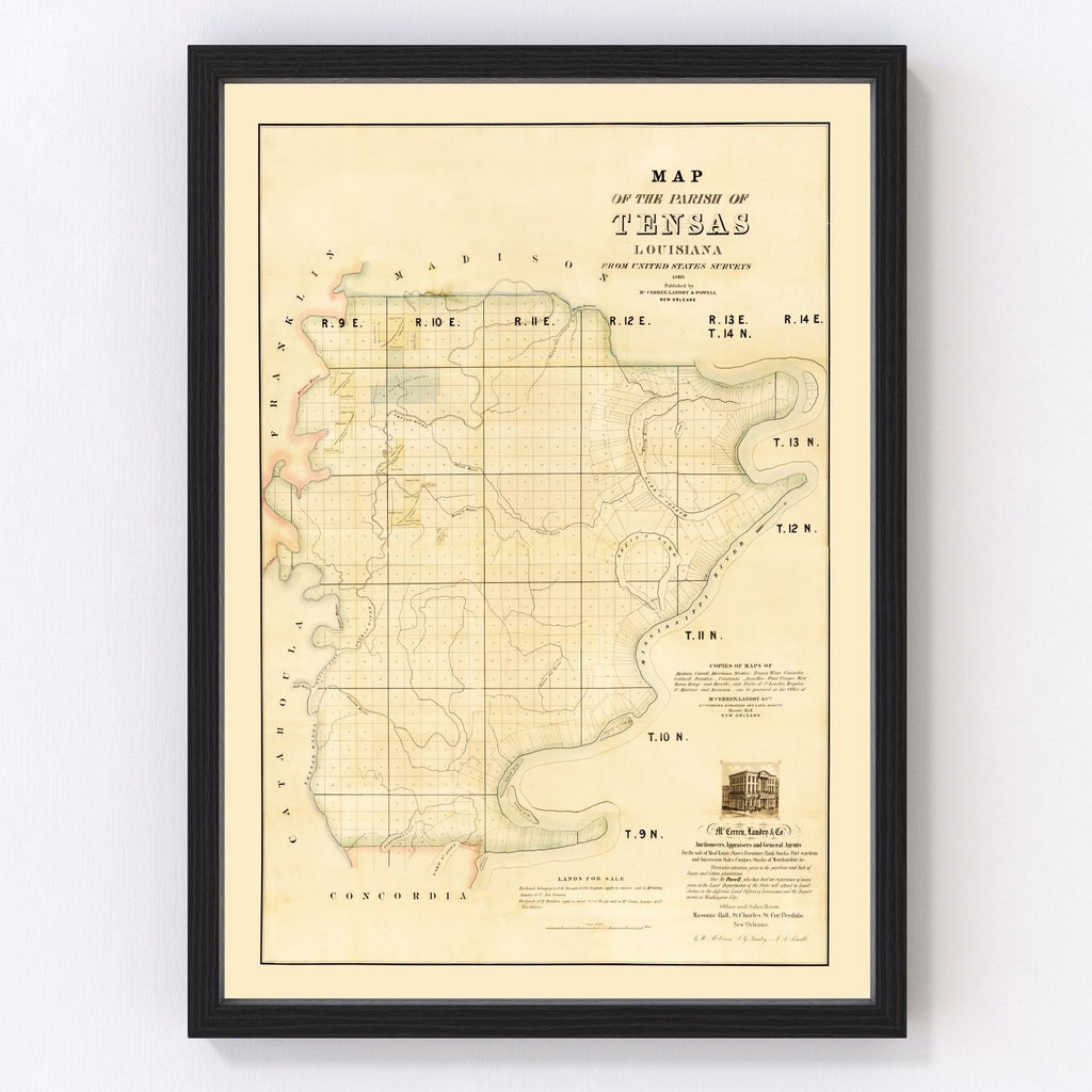 Vintage Map of Tensas Parish, Louisiana 1860