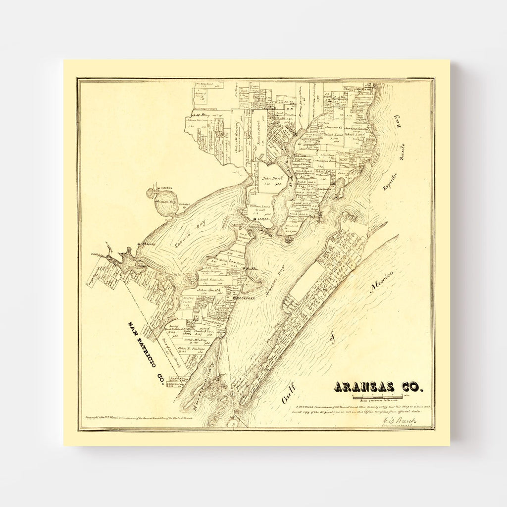 Vintage Map of Aransas County, Texas 1880