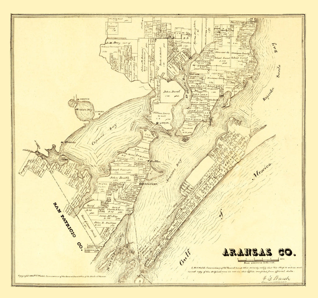 Vintage Map of Aransas County, Texas 1880