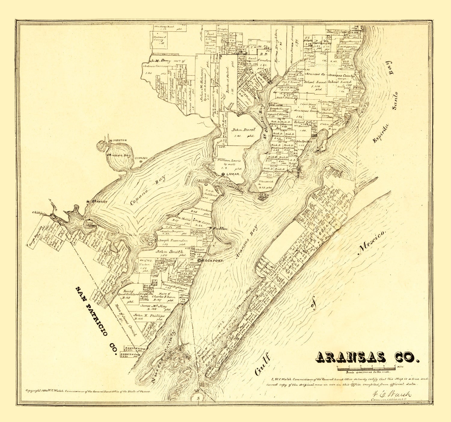 Vintage Map of Aransas County, Texas 1880