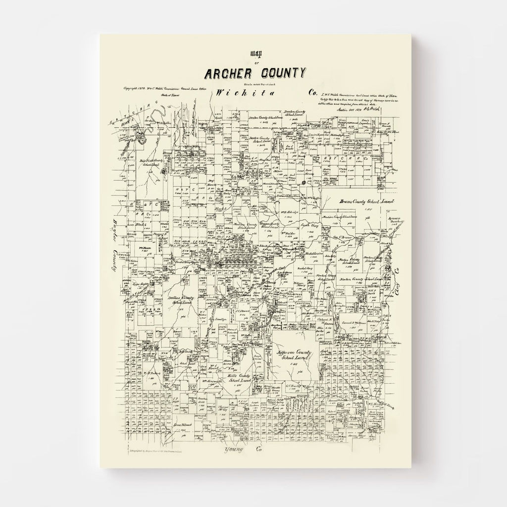 Vintage Map of Archer County, Texas 1879