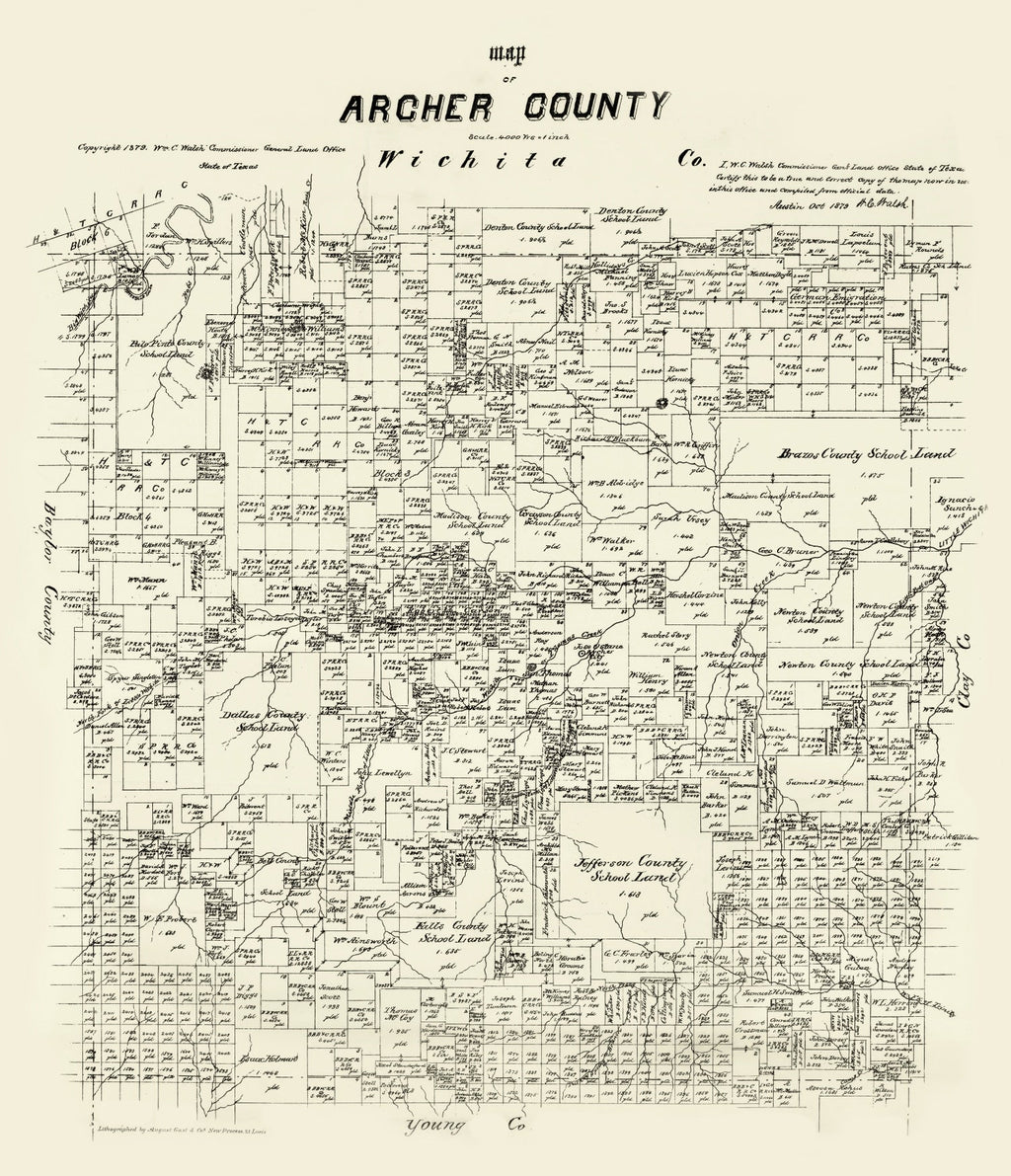 Vintage Map of Archer County, Texas 1879