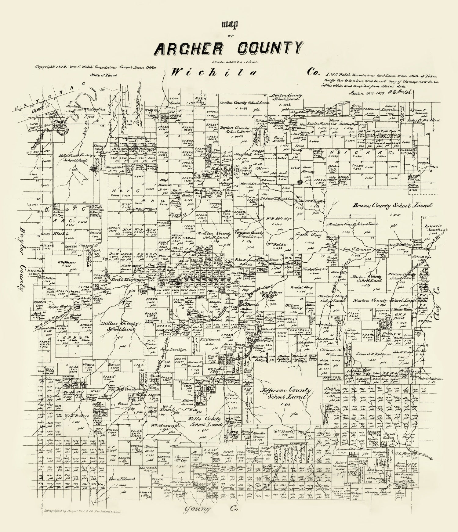 Vintage Map of Archer County, Texas 1879