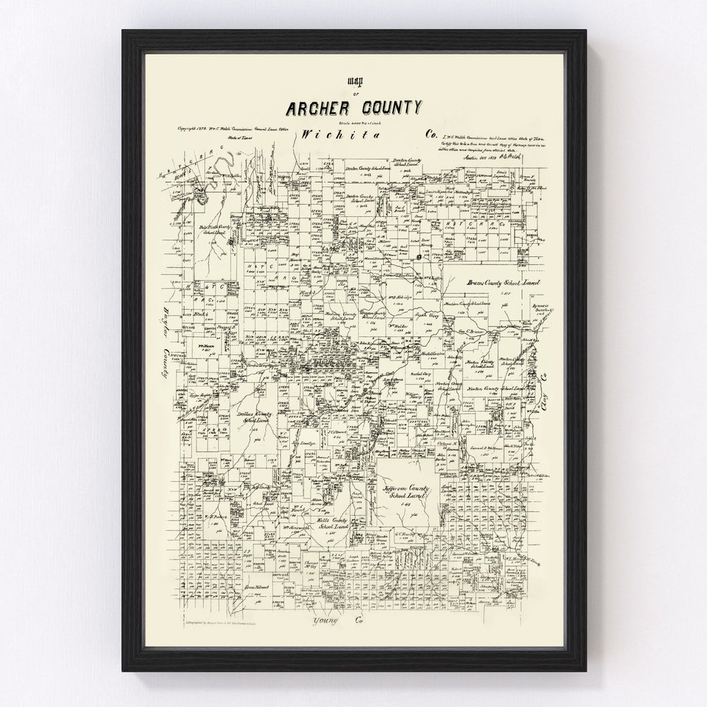 Vintage Map of Archer County, Texas 1879