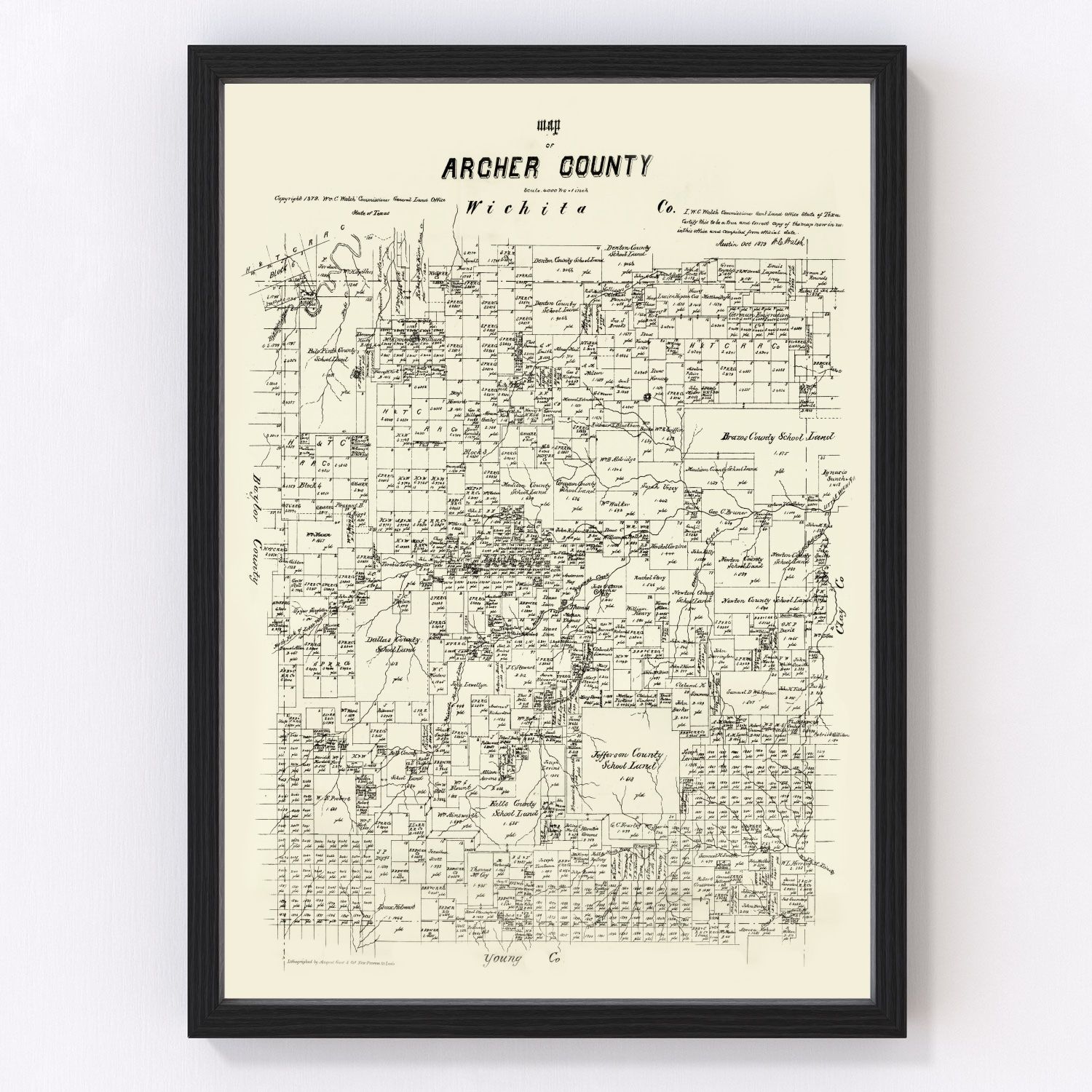 Vintage Map of Archer County, Texas 1879