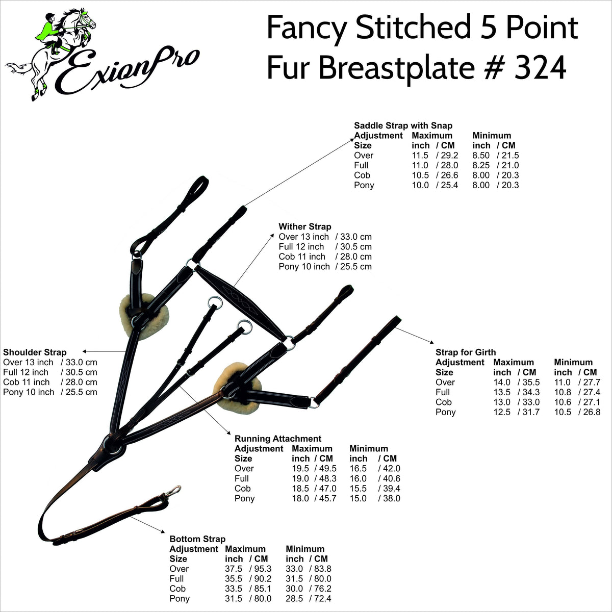 ExionPro 5 Point Breastplate - Green Elastic with White Lines