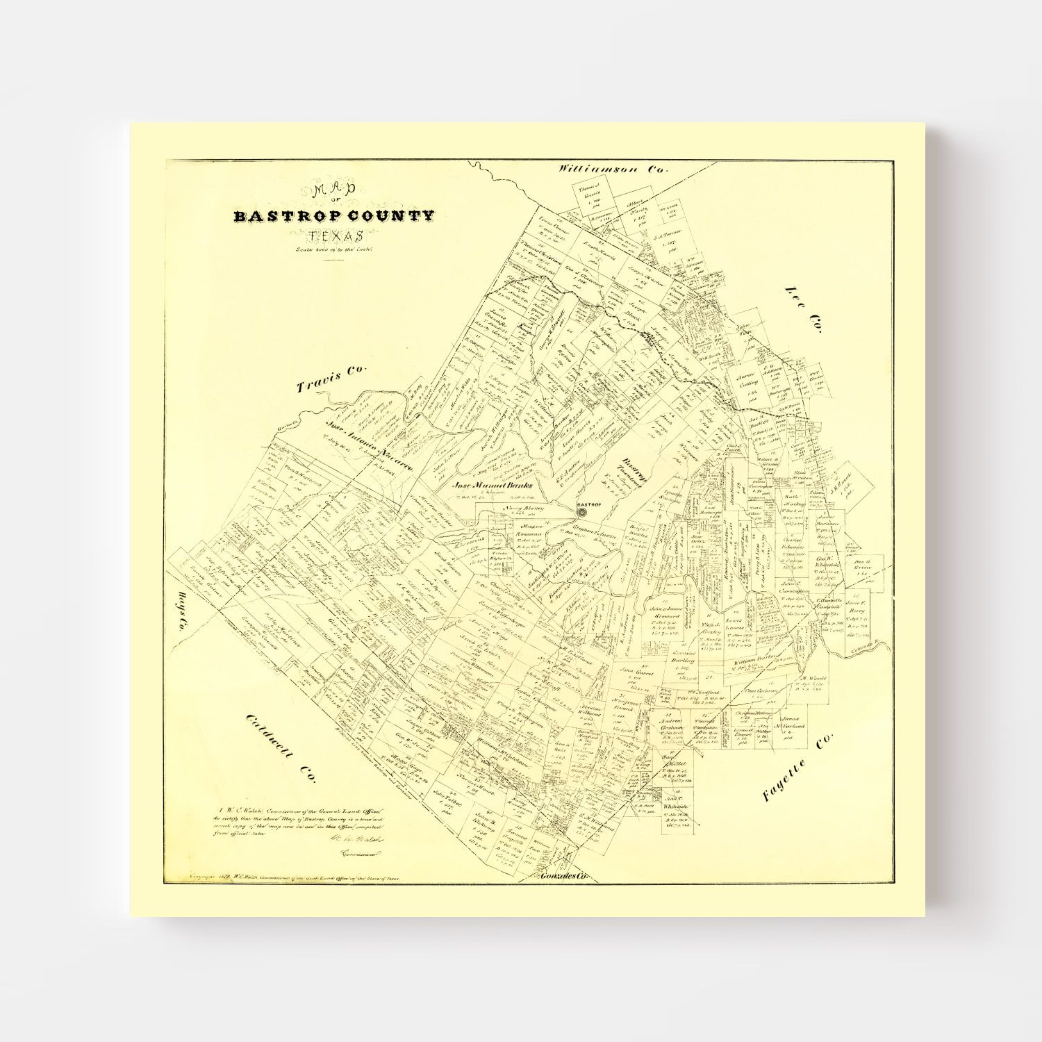 Vintage Map of Bastrop County, Texas 1879